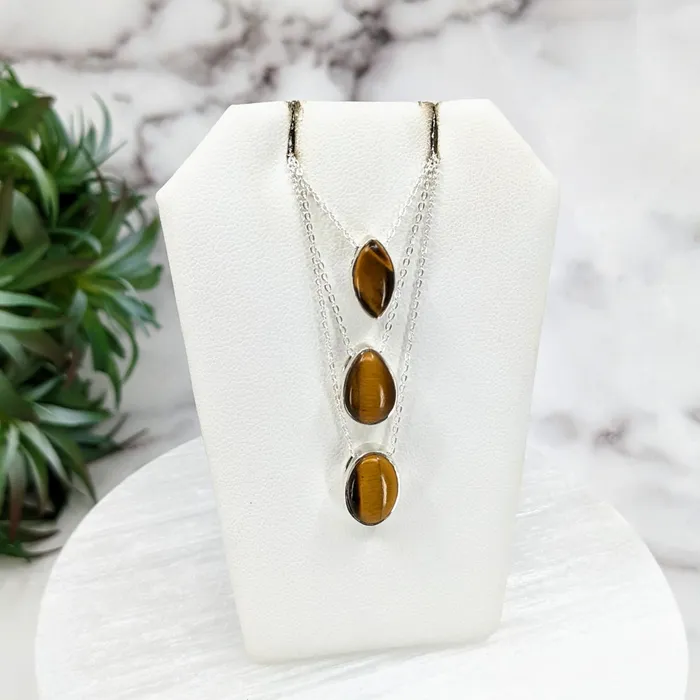 Necklaces Bliss Crystals Gold Tigers Eye Polished Necklace Sterling Silver Slider Pendant on 18 Chain LV3216
