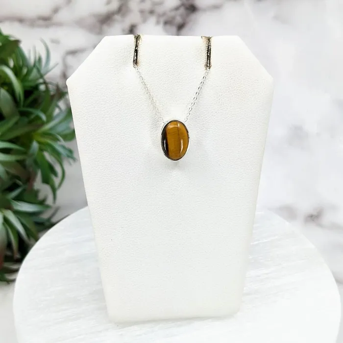 Necklaces Bliss Crystals Gold Tigers Eye Polished Necklace Sterling Silver Slider Pendant on 18 Chain LV3216