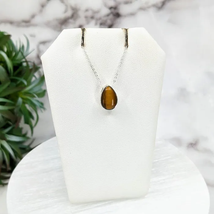 Necklaces Bliss Crystals Gold Tigers Eye Polished Necklace Sterling Silver Slider Pendant on 18 Chain LV3216