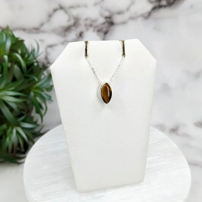 Necklaces Bliss Crystals Gold Tigers Eye Polished Necklace Sterling Silver Slider Pendant on 18 Chain LV3216