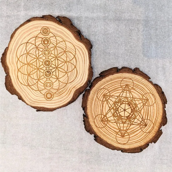 Necklaces Bliss Crystals Tree Trunk Wood Grid 65 Laser Etched K202