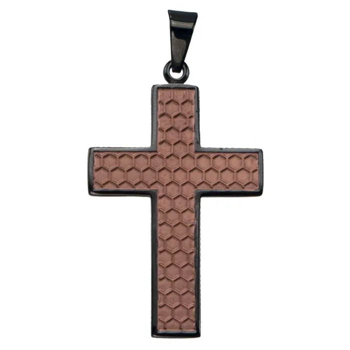 Necklaces Brown and Black Stainless Steel Honeycomb Cross Pendant INOX JEWELRY