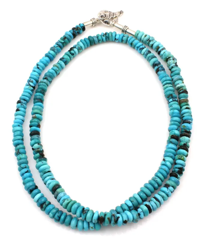 Necklaces Pam Springall 34 Blue Turquoise Roundell Beaded Necklace