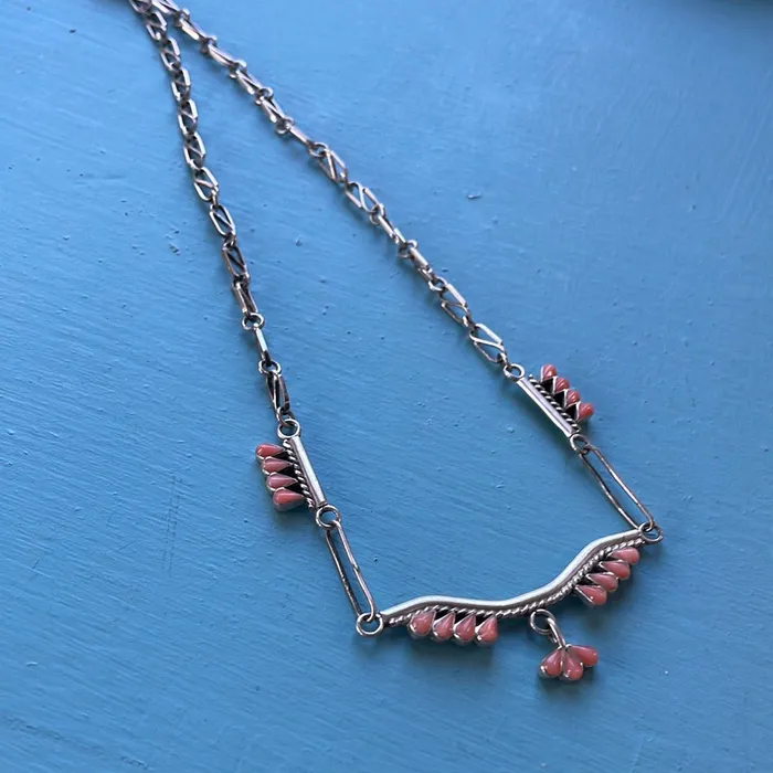 Necklaces Pink Coral Chandelier Necklace Sterling Silver Vintage Vintage Paris Jewelry