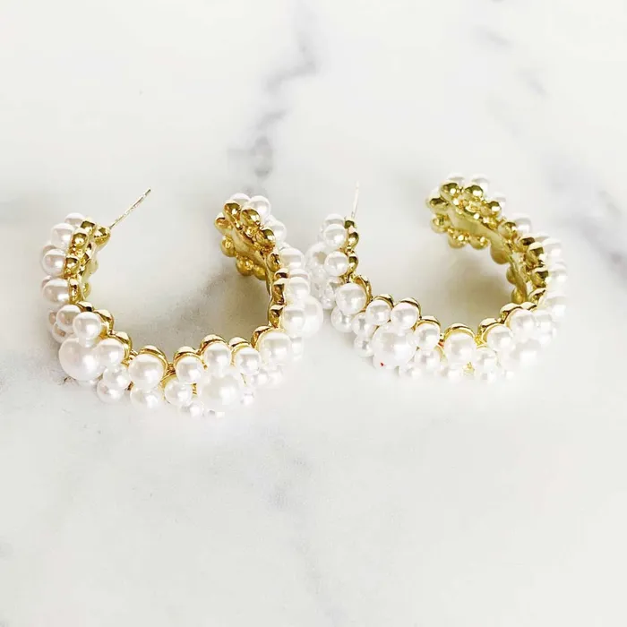 Pearl Flower Hoops ClaudiaG Earrings