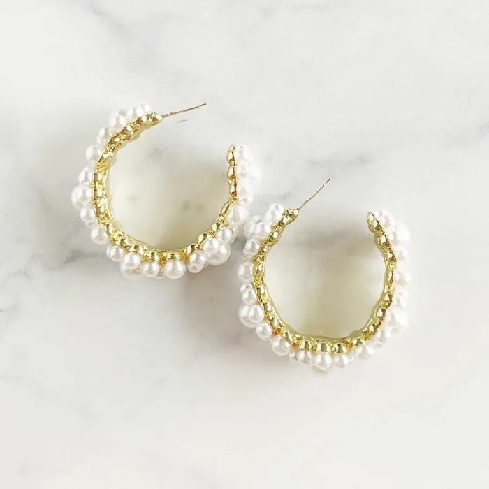 Pearl Flower Hoops ClaudiaG Earrings