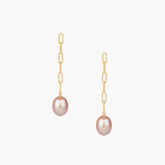Pink Pearl Paperclip Stud Earrings MishaHawaii Earrings