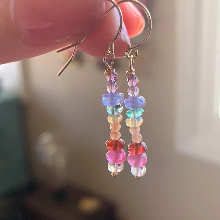 Rainbow Gemstone Earrings 14k Gold Handmade Love Vintage Paris Earrings