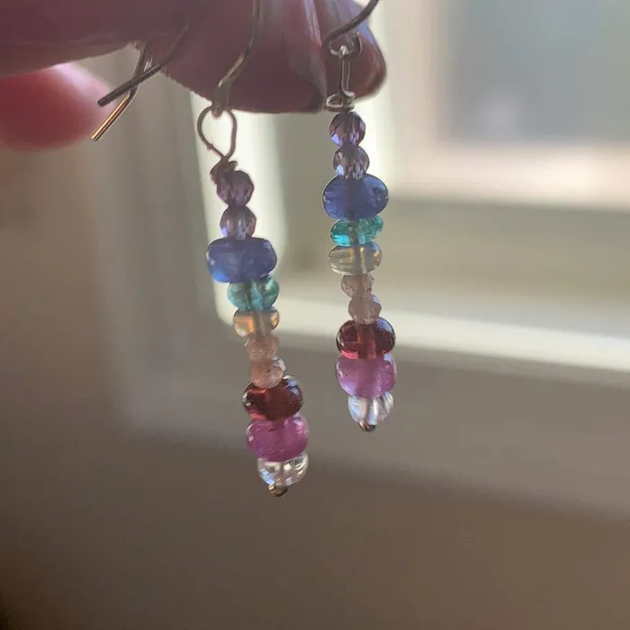 Rainbow Gemstone Earrings 14k Gold Handmade Love Vintage Paris Earrings