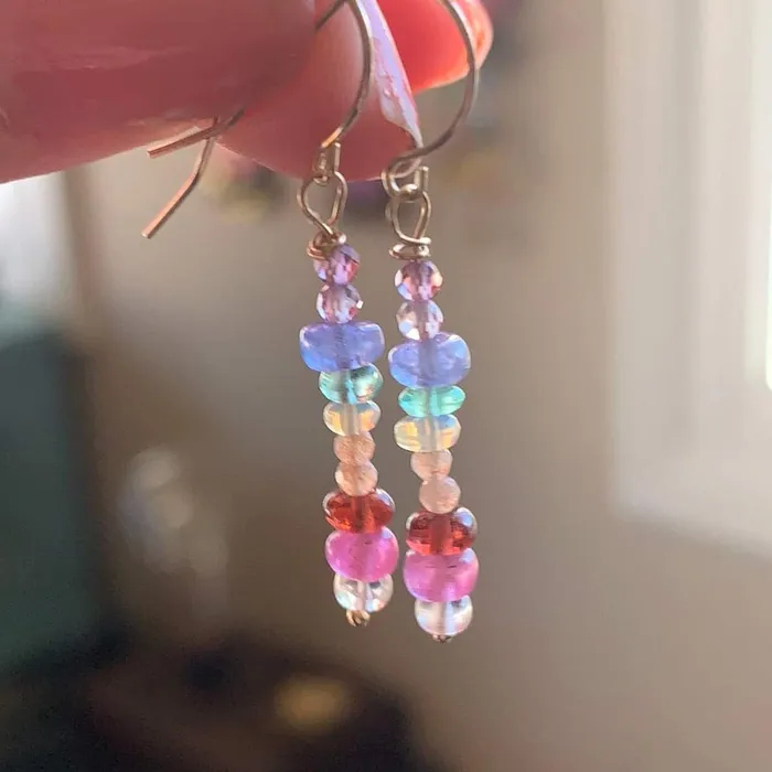 Rainbow Gemstone Earrings 14k Gold Handmade Love Vintage Paris Earrings