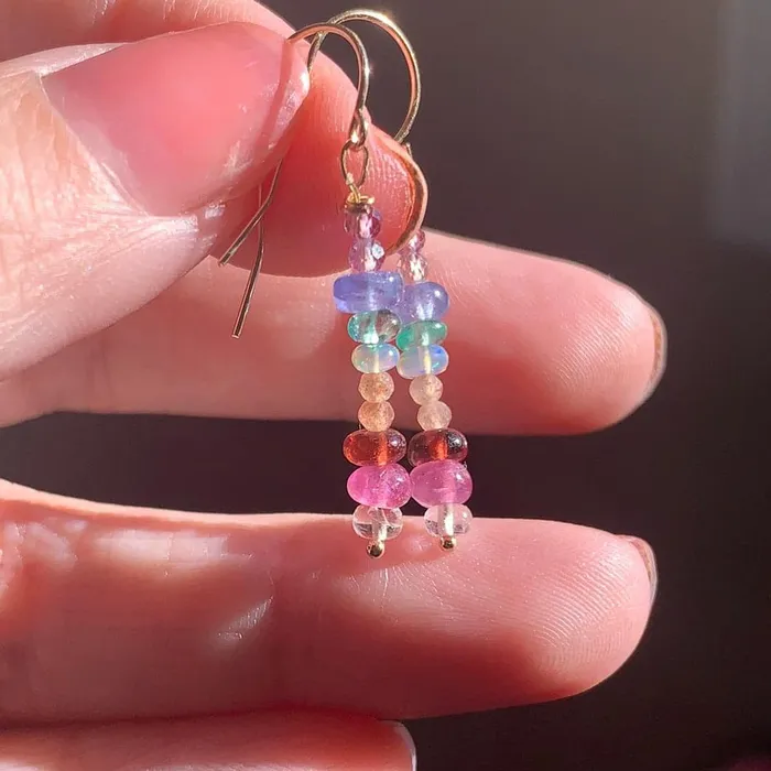 Rainbow Gemstone Earrings 14k Gold Handmade Love Vintage Paris Earrings