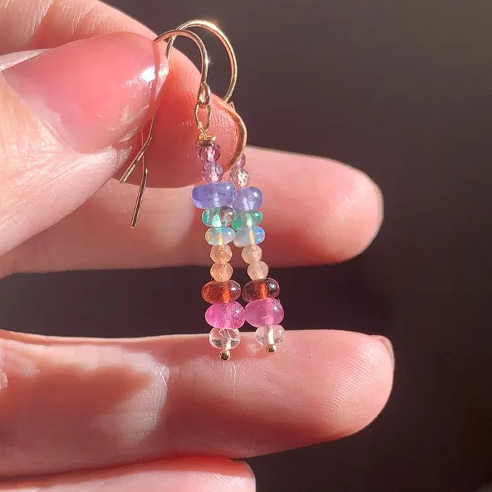 Rainbow Gemstone Earrings 14k Gold Handmade Love Vintage Paris Earrings