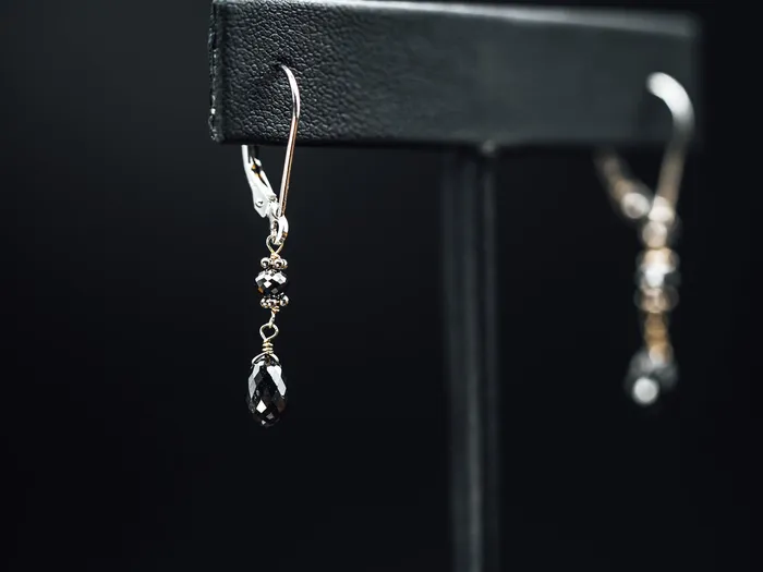 Raja Jewels Earrings 14k White Gold Single Drop Short Black Diamond Earrings Raja Jewels Earrings 14k White Gold Single Drop Short Black Diamond Earrings