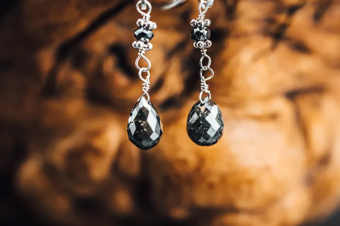 Raja Jewels Earrings 14k White Gold Single Drop Short Black Diamond Earrings