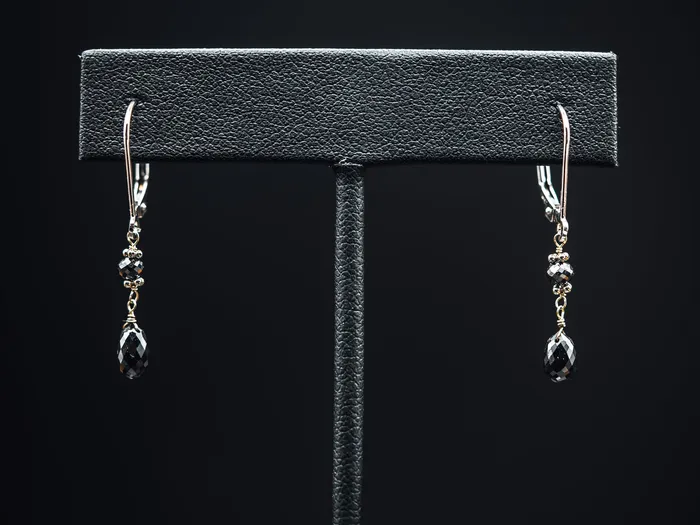 Raja Jewels Earrings 14k White Gold Single Drop Short Black Diamond Earrings