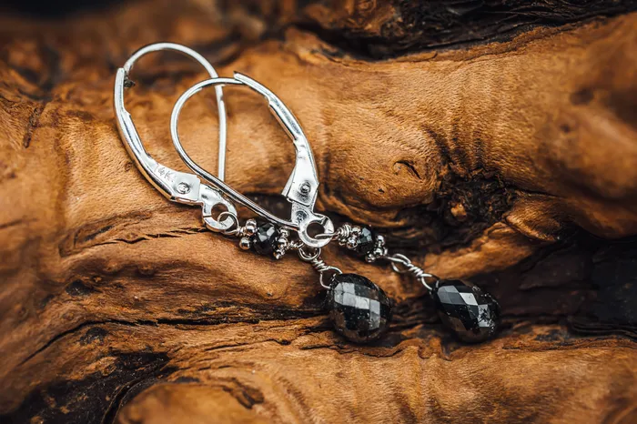Raja Jewels Earrings 14k White Gold Single Drop Short Black Diamond Earrings