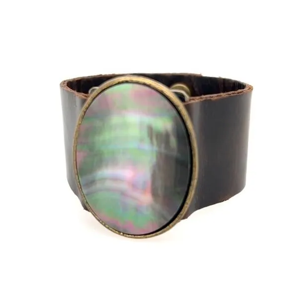 Rebel Designs Inc Oval Cabochon Leather Bracelet Bracelets