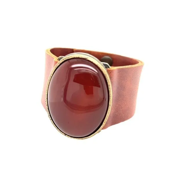 Rebel Designs Inc Oval Cabochon Leather Bracelet Bracelets