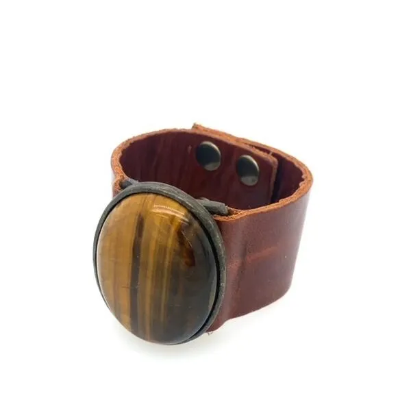 Rebel Designs Inc Oval Cabochon Leather Bracelet Bracelets