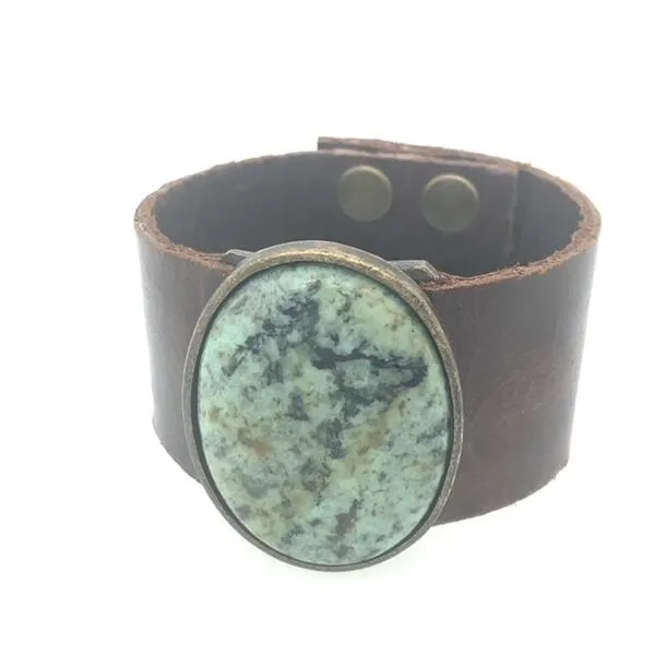 Rebel Designs Inc Oval Cabochon Leather Bracelet Bracelets