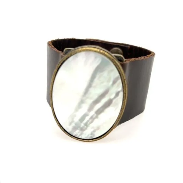Rebel Designs Inc Oval Cabochon Leather Bracelet Bracelets