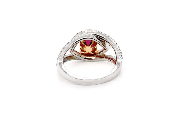 Ring 18kt White Gold Ruby Cabochon Diamonds Albert Hern Rings
