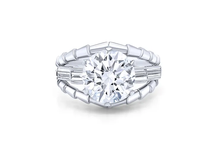 Ring Platinum Round Diamond GIA 270 cts N VSI and Baguettes Albert Hern Rings Ring Platinum Round Diamond GIA 270 cts N VSI and Baguettes Albert Hern Rings