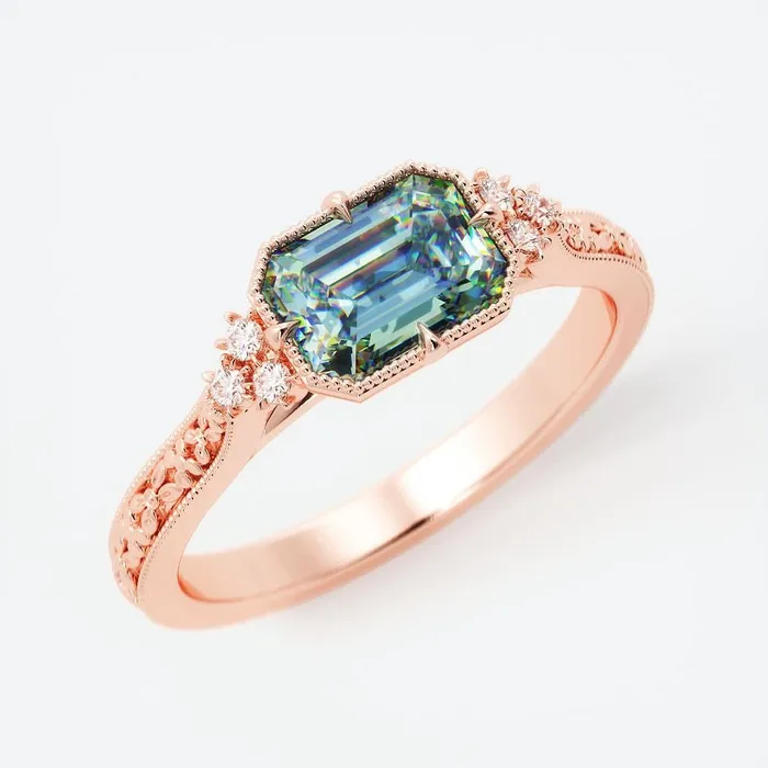 Rings AlbrechtJewellery Teal Sapphire and Diamond Engagement Ring 14K Rose Gold Radiant Shape Green Sapphire Ring Teal Blue Montana Sapphire Ring Rings AlbrechtJewellery Teal Sapphire and Diamond Engagement Ring 14K Rose Gold Radiant Shape Green Sapphire Ring Teal Blue Montana Sapphire Ring