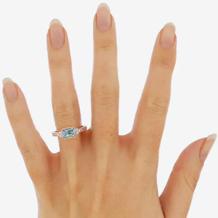 Rings AlbrechtJewellery Teal Sapphire and Diamond Engagement Ring 14K Rose Gold Radiant Shape Green Sapphire Ring Teal Blue Montana Sapphire Ring Rings AlbrechtJewellery Teal Sapphire and Diamond Engagement Ring 14K Rose Gold Radiant Shape Green Sapphire Ring Teal Blue Montana Sapphire Ring