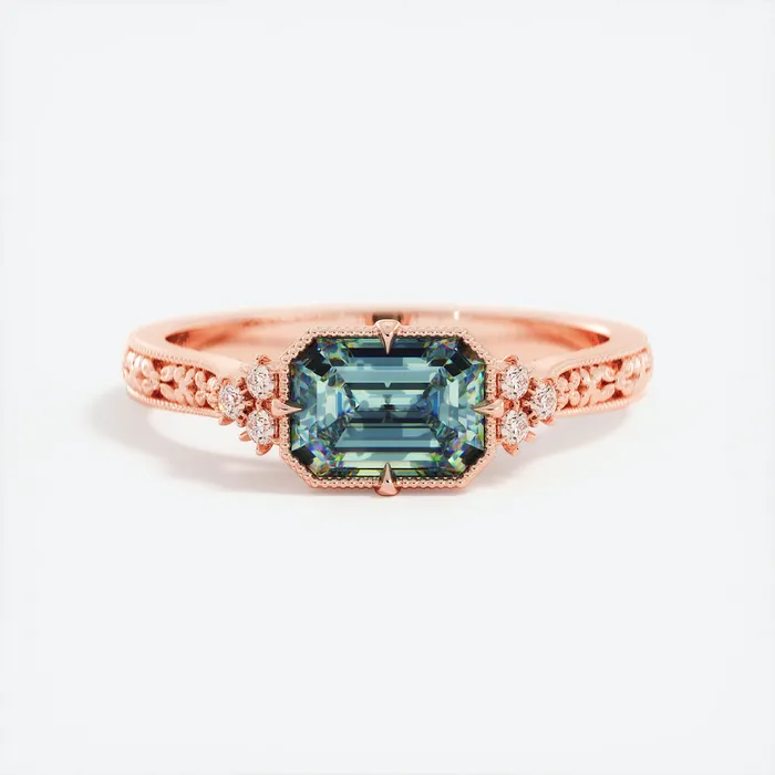 Rings AlbrechtJewellery Teal Sapphire and Diamond Engagement Ring 14K Rose Gold Radiant Shape Green Sapphire Ring Teal Blue Montana Sapphire Ring Rings AlbrechtJewellery Teal Sapphire and Diamond Engagement Ring 14K Rose Gold Radiant Shape Green Sapphire Ring Teal Blue Montana Sapphire Ring