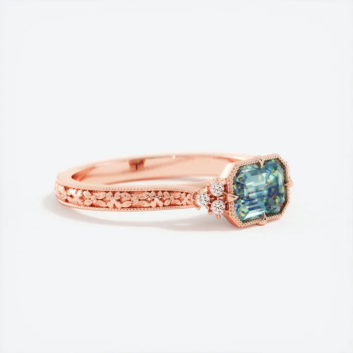 Rings AlbrechtJewellery Teal Sapphire and Diamond Engagement Ring 14K Rose Gold Radiant Shape Green Sapphire Ring Teal Blue Montana Sapphire Ring Rings AlbrechtJewellery Teal Sapphire and Diamond Engagement Ring 14K Rose Gold Radiant Shape Green Sapphire Ring Teal Blue Montana Sapphire Ring