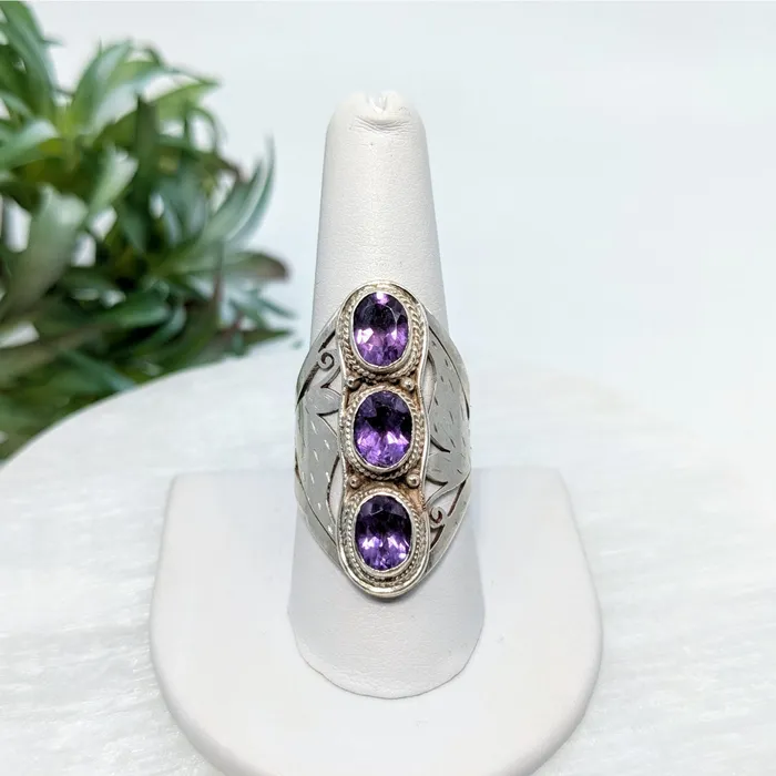 Rings Amethyst Sz 95 SS Triple Ring LV5558 Bliss Crystals