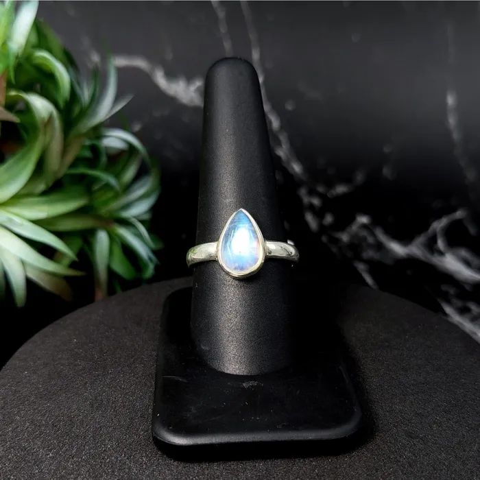 Rings Bliss Crystals Rainbow Moonstone Sz 10 SS Teardrop Ring LV5547