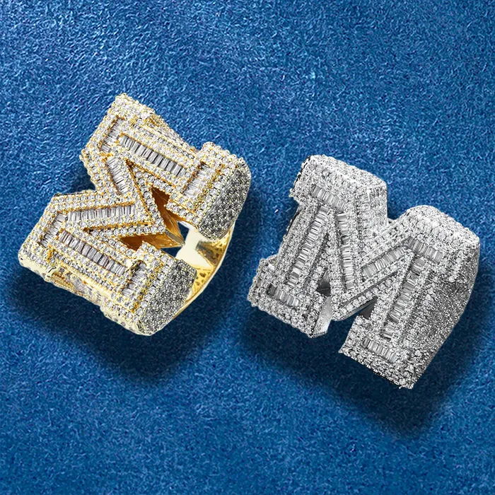 Rings Hip Hop M Letter Baguette Ring IceZeusShop