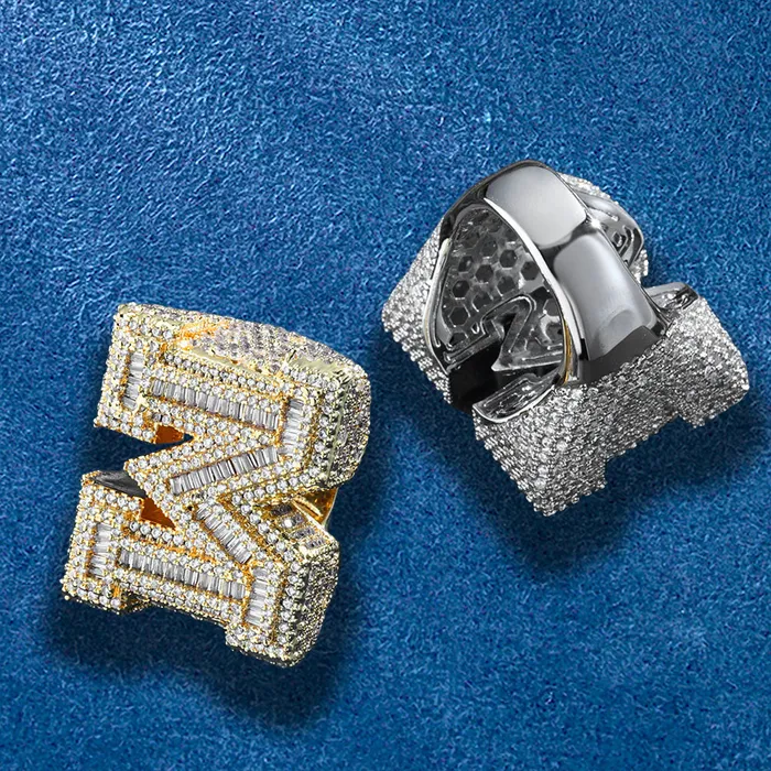 Rings Hip Hop M Letter Baguette Ring IceZeusShop Rings Hip Hop M Letter Baguette Ring IceZeusShop