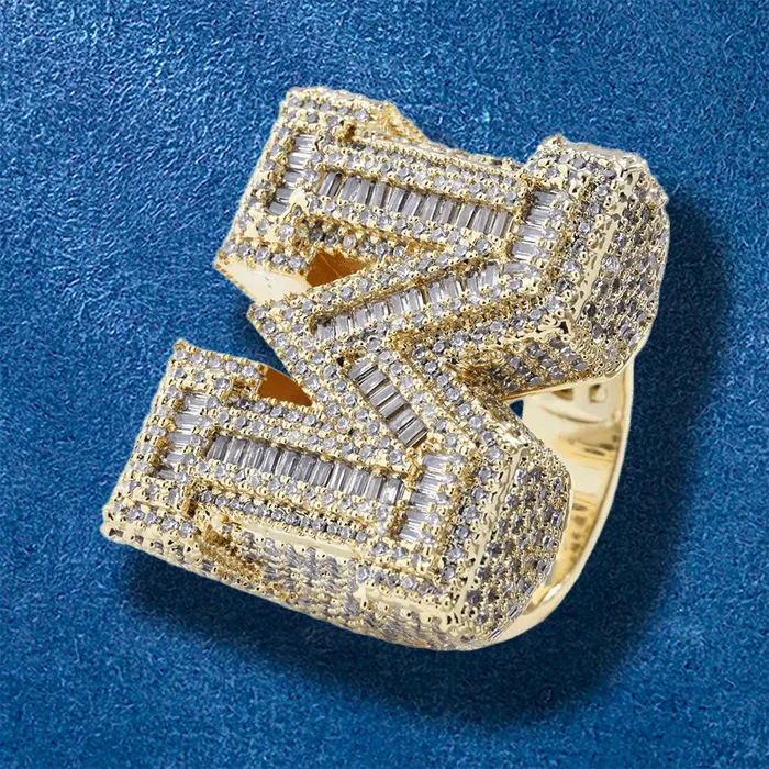 Rings Hip Hop M Letter Baguette Ring IceZeusShop Rings Hip Hop M Letter Baguette Ring IceZeusShop