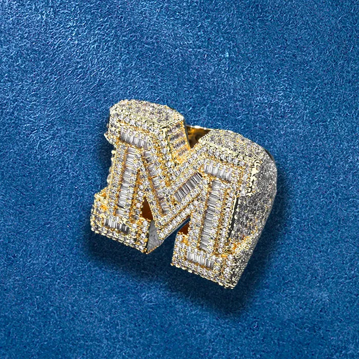 Rings Hip Hop M Letter Baguette Ring IceZeusShop Rings Hip Hop M Letter Baguette Ring IceZeusShop