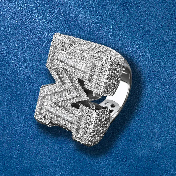 Rings Hip Hop M Letter Baguette Ring IceZeusShop Rings Hip Hop M Letter Baguette Ring IceZeusShop
