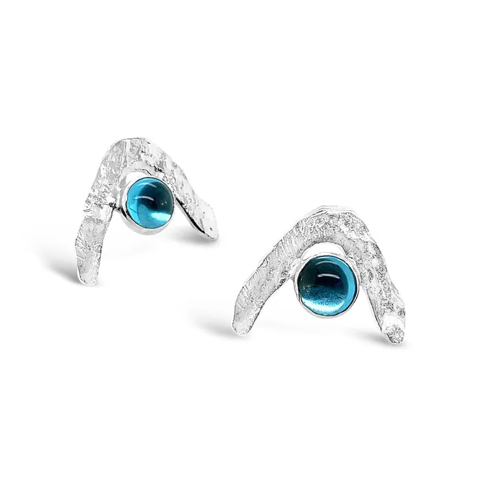 Shannon Russell Jewelry Earrings Boomerang Wave Earrings in Swiss Blue Topaz