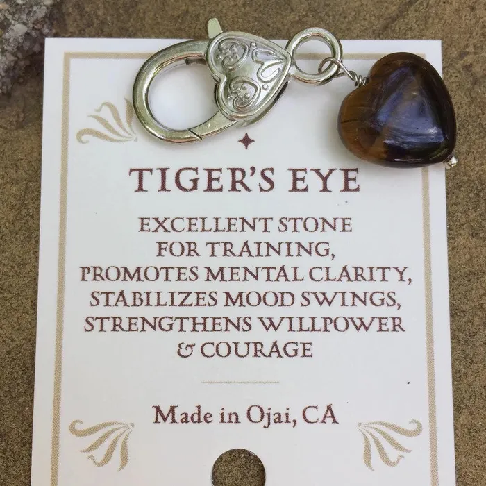 Tigers Eye Crystal Heart Pet Charm Healing Crystals FaireCrystal Pet Love Charm Necklaces
