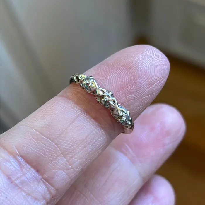 Vintage Paris Jewelry Diamond Trilogy Band Ornate Design 14k Gold Vintage Rings