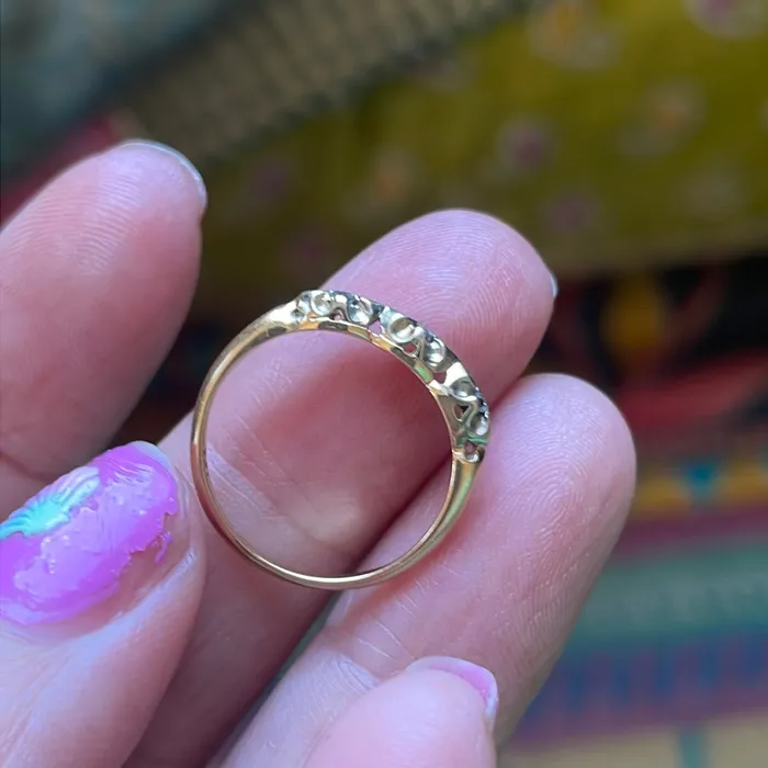 Vintage Paris Jewelry Diamond Trilogy Band Ornate Design 14k Gold Vintage Rings Vintage Paris Jewelry Diamond Trilogy Band Ornate Design 14k Gold Vintage Rings