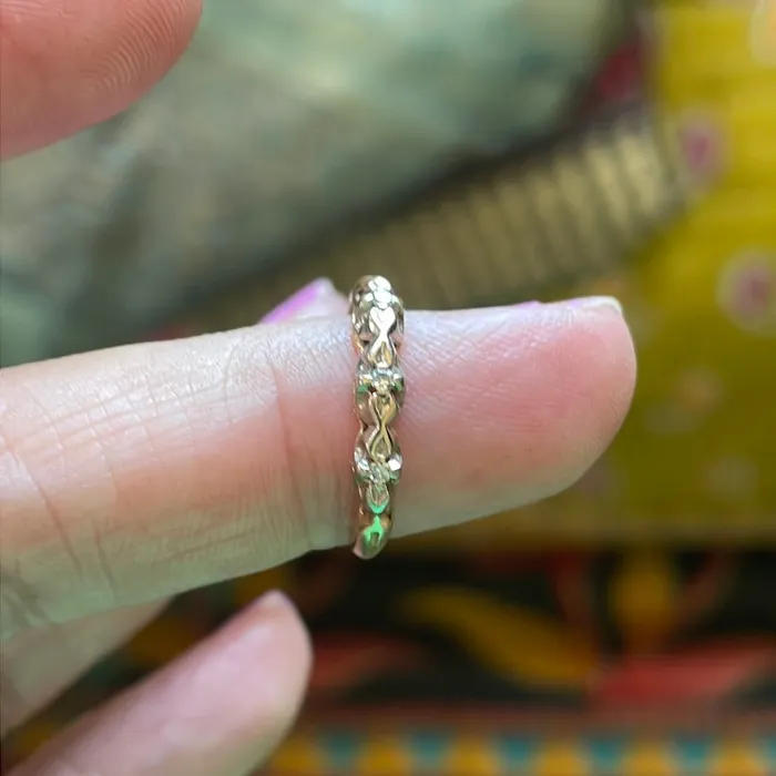Vintage Paris Jewelry Diamond Trilogy Band Ornate Design 14k Gold Vintage Rings Vintage Paris Jewelry Diamond Trilogy Band Ornate Design 14k Gold Vintage Rings