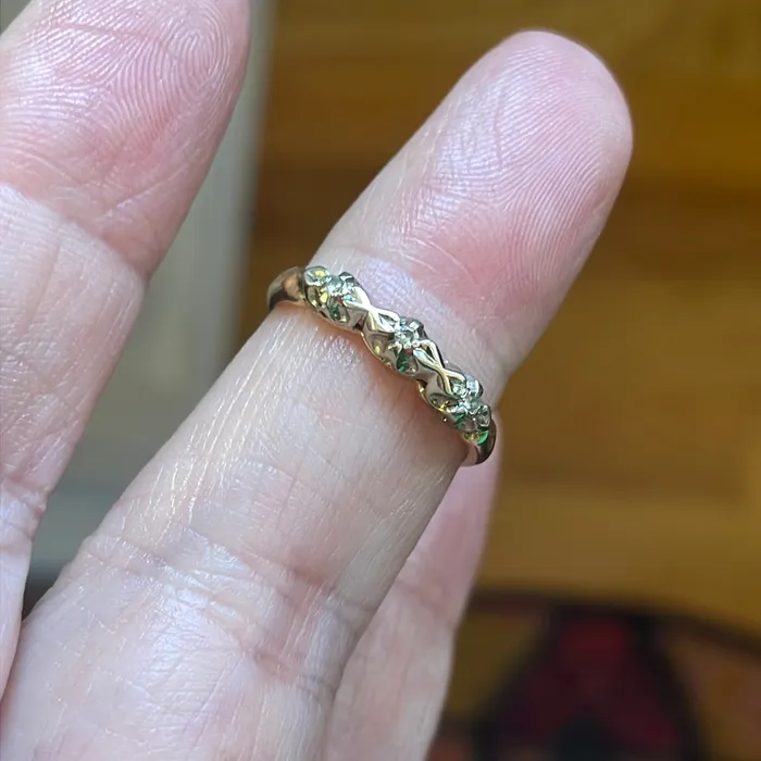 Vintage Paris Jewelry Diamond Trilogy Band Ornate Design 14k Gold Vintage Rings Vintage Paris Jewelry Diamond Trilogy Band Ornate Design 14k Gold Vintage Rings