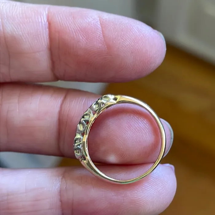 Vintage Paris Jewelry Diamond Trilogy Band Ornate Design 14k Gold Vintage Rings Vintage Paris Jewelry Diamond Trilogy Band Ornate Design 14k Gold Vintage Rings