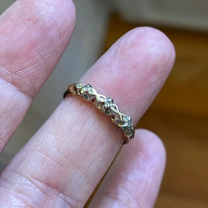 Vintage Paris Jewelry Diamond Trilogy Band Ornate Design 14k Gold Vintage Rings Vintage Paris Jewelry Diamond Trilogy Band Ornate Design 14k Gold Vintage Rings
