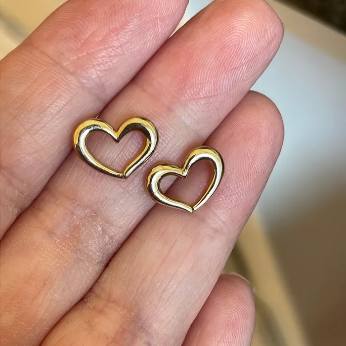 Vintage Paris Jewelry Earrings Open Heart Stud Earrings 10k Gold Vintage