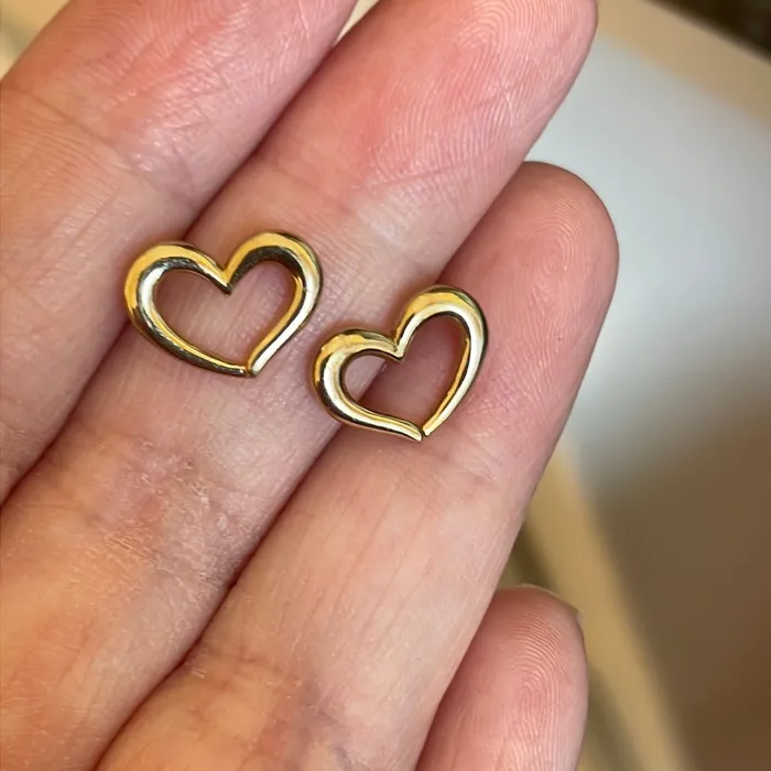 Vintage Paris Jewelry Earrings Open Heart Stud Earrings 10k Gold Vintage