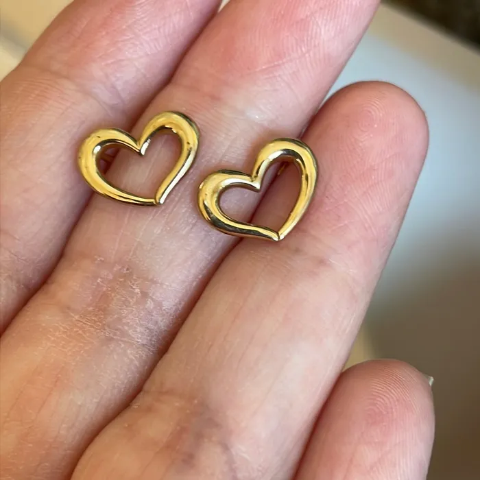 Vintage Paris Jewelry Earrings Open Heart Stud Earrings 10k Gold Vintage