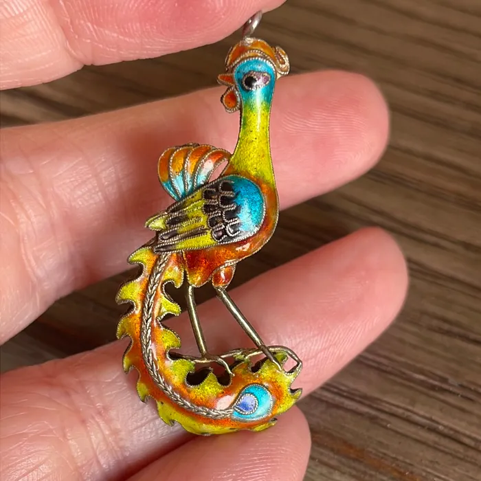 Vintage Paris Jewelry Necklaces Enamel Bird Pendant Sterling Silver Vintage
